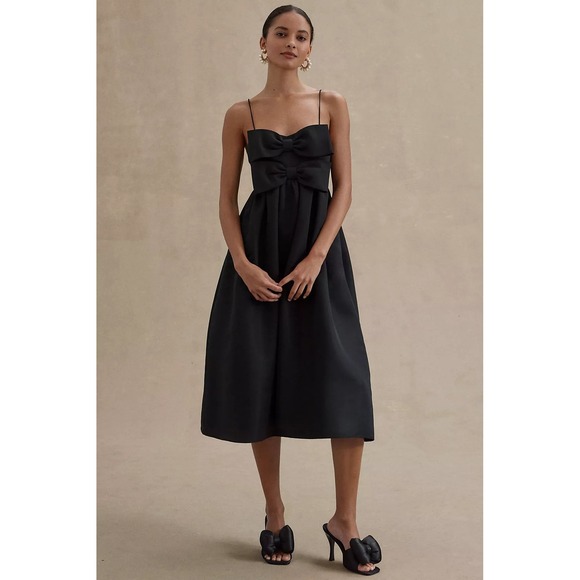 SACHIN & BABI Dresses & Skirts - Anthropologie‎ Sachin & Babi Sloane Black Taffeta Double Bow Midi Dress Size 12